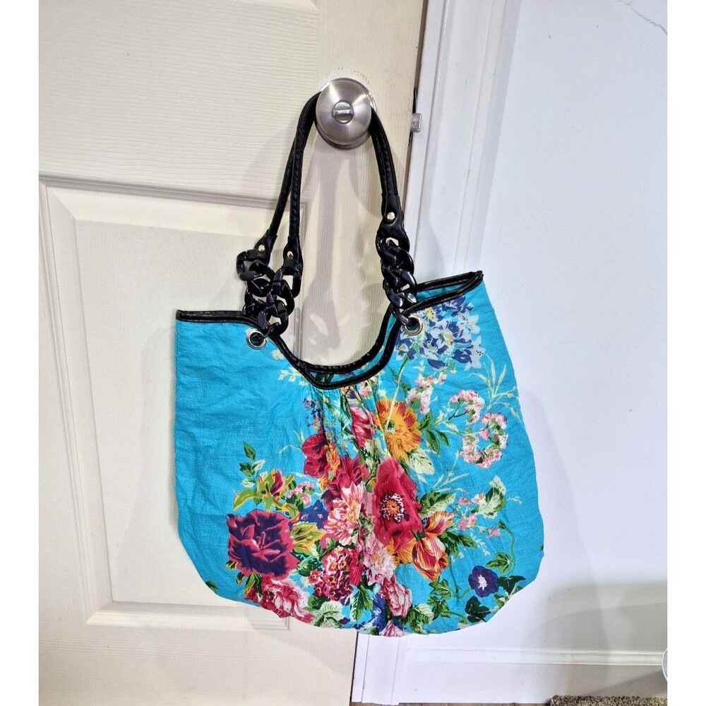 Boho Tote Bag  blue with flowers